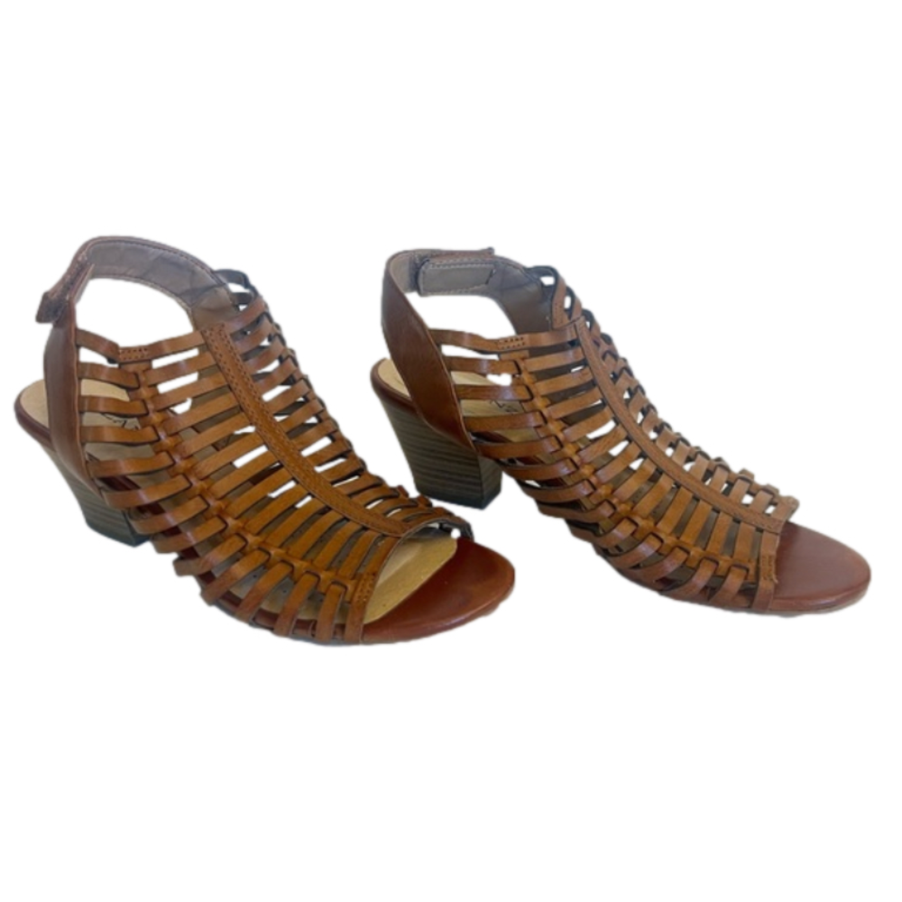 Solanz Women’s Annabell Block Leather Chestnut Heel Size 7 Hook and Loop